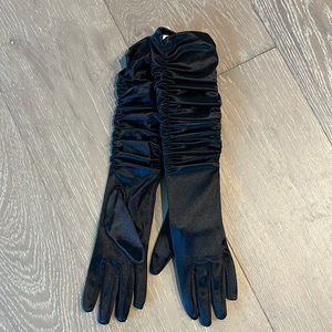 Black satin long sleeve gloves